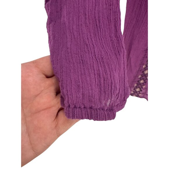 Nine West Vintage Boho Blouse Purple Embroidered XL Cotton Top - Picture 6 of 9